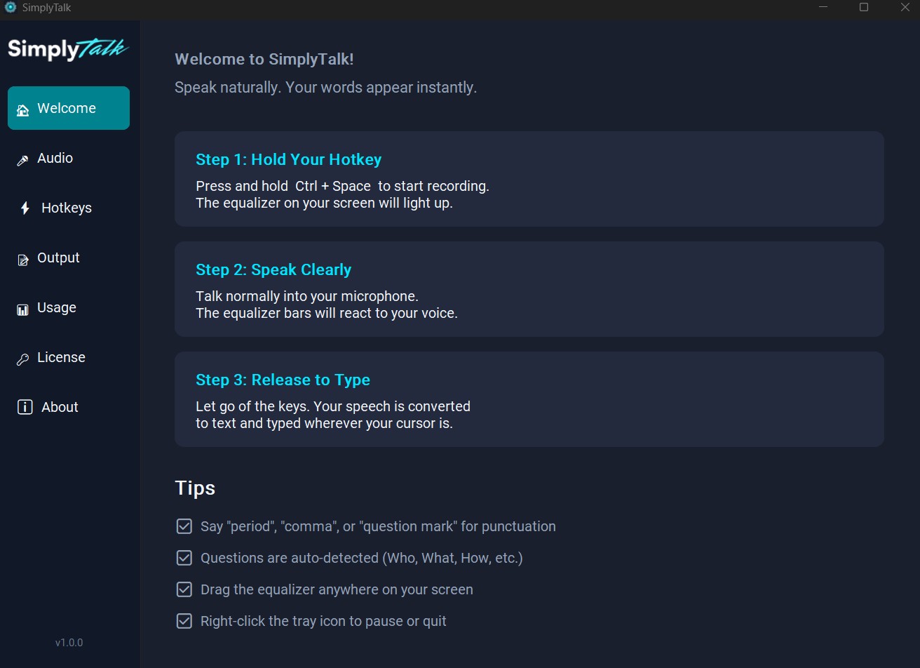 SimplyTalk Welcome Screen